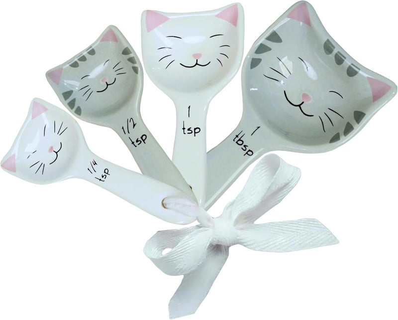 Goodscious Cat Measuring Spoons - Cute Measuring Spoons Set w/Ribbon- Cat Kitchen Accessories for Cat Baking Supplies - Ceramic Measuring Spoons Set - Cat Themed Kitchen Items- Baking Gifts for Women (Set of 5) - Image 1